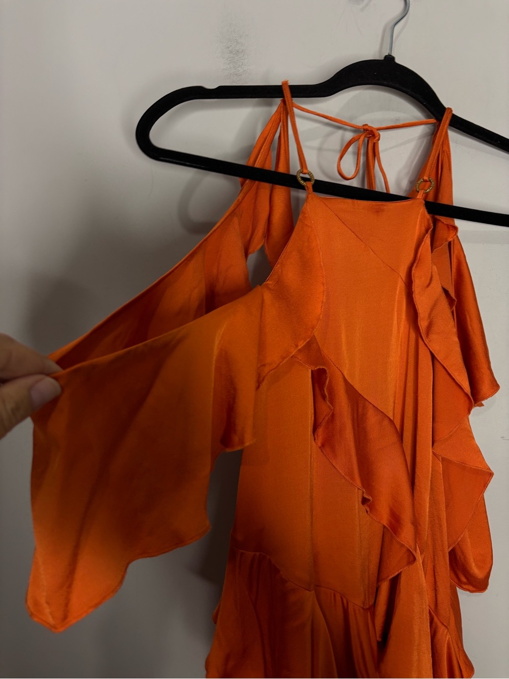 Zara Limited Edition Burnt Orange ruffle Open Back Asymmetrical Blouse, size M - Picture 8 of 15